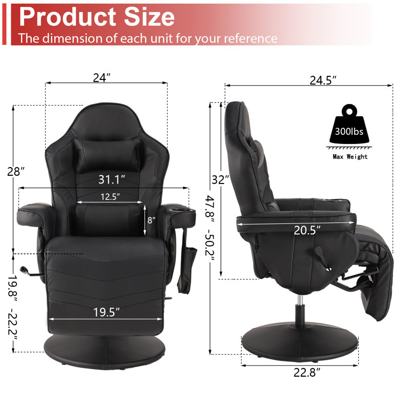 The Twillery Co.® Herrington Gaming Chair with Recline, Massage, and